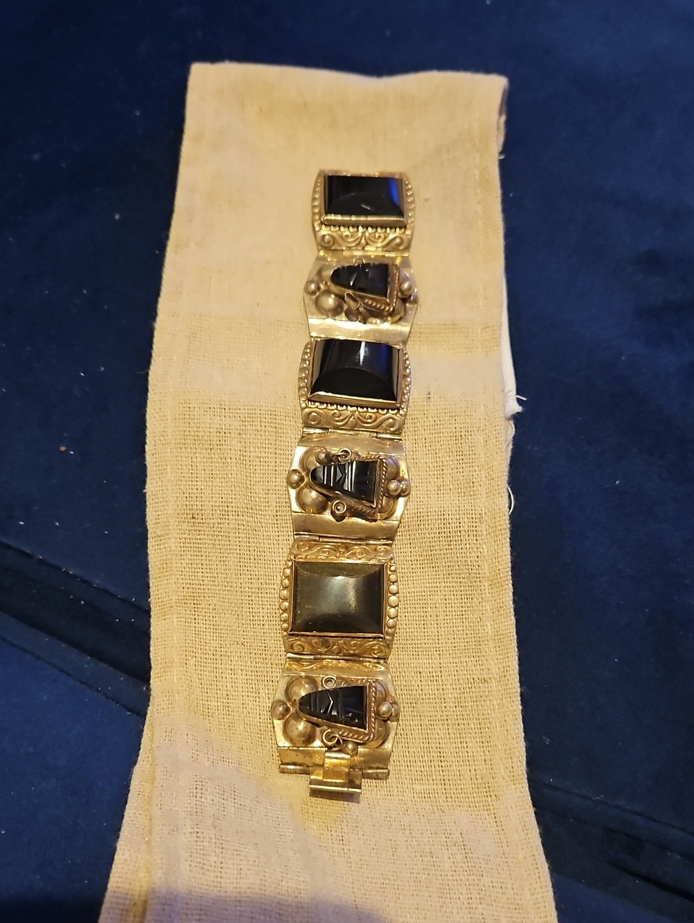 Silver Tone Bracelet with Black Stone Inlays